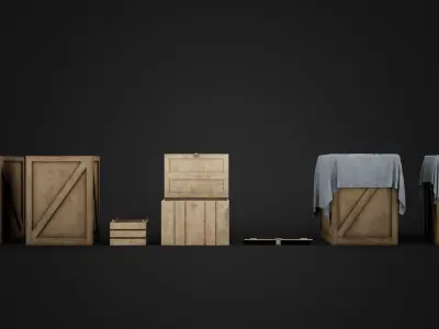 Wood Box Set Low-poly 3D model