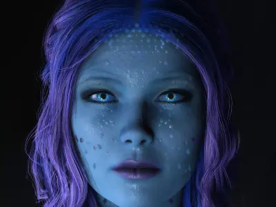 Blue Mermaid Princess Fantasy Female Character with Tail Free low-poly 3D model