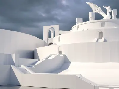 Low Poly - city building - Mausoleum 3d Model statue Low-poly 3D model