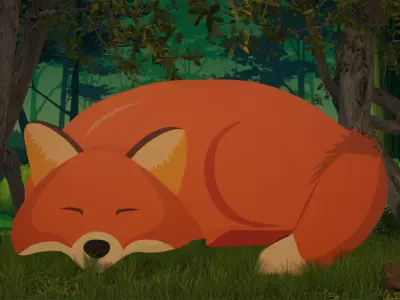Sleeping Moma Fox 2D Animated Low-poly 3D model