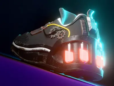 Cyberpunk Post Apocalyptic Sneaker SubD and Game Ready PBR Low-poly 3D model