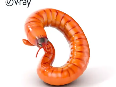 Curled Redworm D Model Pack Low-poly 3D model