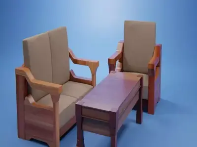 Set Wooden Furniture 8 3D model