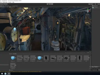 Classic Submarine with Cockpit Detail and 2 UUV Low-poly 3D model