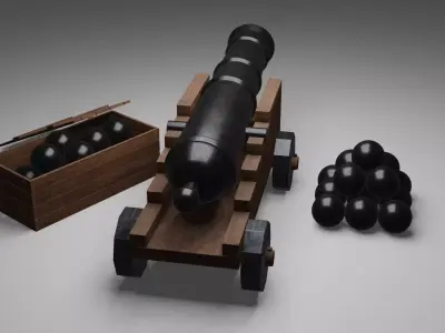 cannon with balls Free 3D model