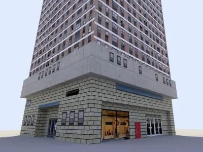 skyscraper tall building with roof Low-poly 3D model