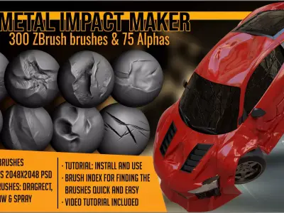 Metal Impact Maker 300 ZBrush brushes and 75 alphas Texture