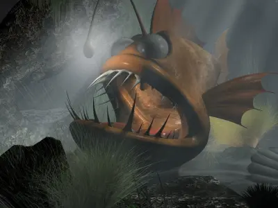 Cartoon Anglerfish RIGGED and ANIMATD Low-poly 3D model