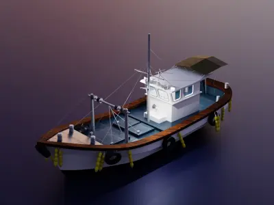 Old Korean Southern Coastal Fishing Boat Vintage Wooden Vessel 3D model