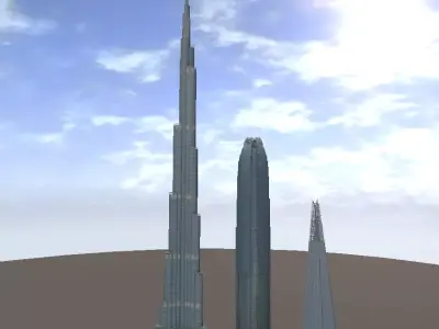 The Shard Burj Khalifa and Hongkong IFC lowpoly 3d model Low-poly 3D model