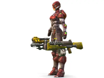 Cartoon Sci-Fi Cyborg Drone Heavy Machine Gunner Low-poly 3D model