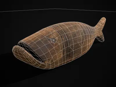 Medieval Wooden Fish Toy Low-poly 3D model