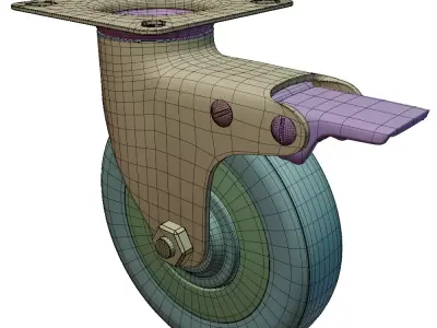 Heavy Duty Swivel Castor Wheel with Mounting Plate 3D model