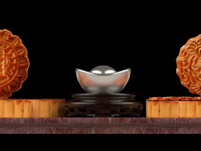 Chinese moon cake with yuanbao 3D model