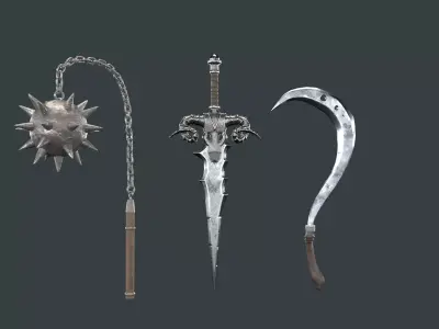 Medieval weapon set of three Low-poly 3D model