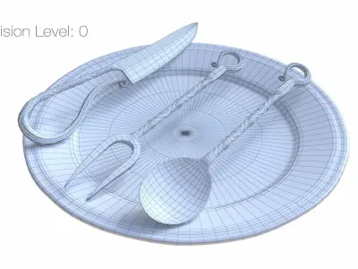 Medival Cuttlery with Plate - Highpoly - 3ds Max and Vray ready 3D model