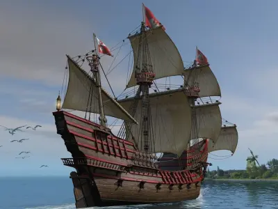 Galeon Dragon with sails 3D model
