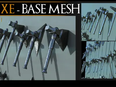 45 Models Of Weapons - Cold Weapons-Uv - Axe Base Mesh-Vol 01 Low-poly 3D model