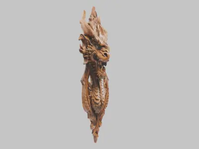 Intricate Carved Wooden Dragon Architectural Element Low-poly 3D model