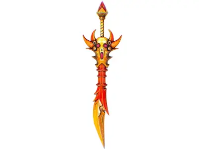 Lowpoly Demonic Sword Skull on Hilt Vector Style Low-poly 3D model
