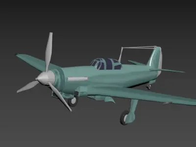 Yak-9 airplane with propellers Low-poly 3D model