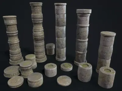 Aztec modular columns Low-poly 3D model