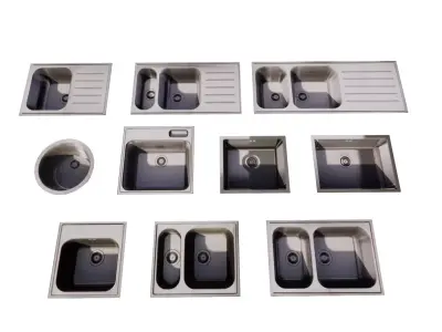 3D sink Stainless Steel Kitchen Sink Collection Low-poly 3D model