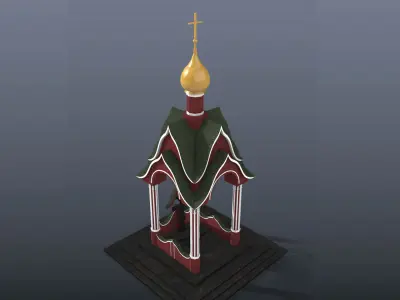 Chapel church with roof Low-poly 3D model