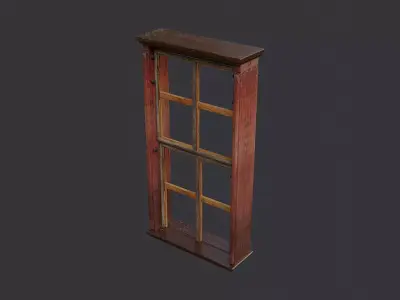 Ornate Wood Window Frame with Rusted Hinges Low-poly 3D model