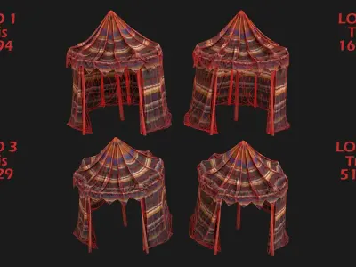 Cylindrical Nomad Tent Market Stall Low-poly 3D model