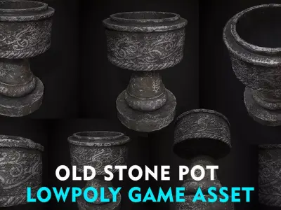 old stone pot lowpoly game asset Low-poly 3D model