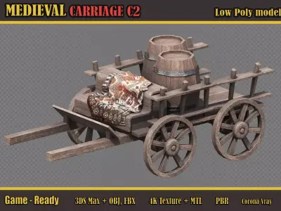Medieval Carriage C2  Low-poly 3D model