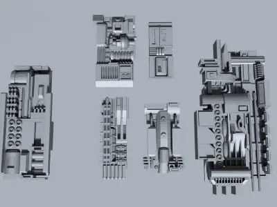 sci-fi greebles kitbash Low-poly 3D model