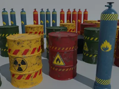 Barrel Crate Medicine pack Gas cylinders for game and visual use Low-poly 3D model