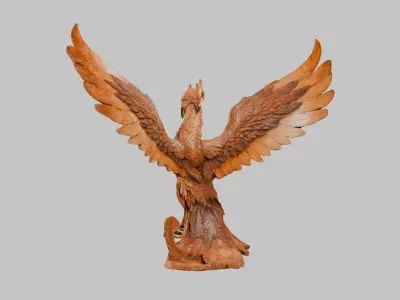 Wooden Phoneix Statue 3D Model of a Winged Creature Low-poly 3D model