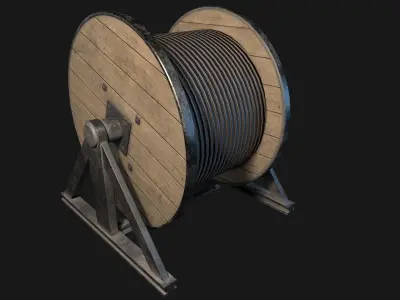 Low Poly PBR Wooden Cable Reel Low-poly 3D model