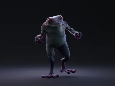 Blue Frog Character - Rigged Animated Different Poses Game Ready 3D model