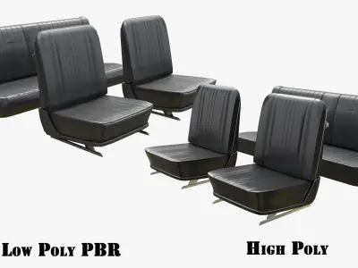 Kit Car Seats many Leather PBR Options Low-poly 3D model
