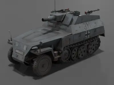 SdKfz 250-8 leichter Schutzenpanzerwagen Fire Support Vehicle Low-poly 3D model