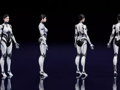 Cyberpunk Female Cyborg Character - Rigged Low-poly 3D model