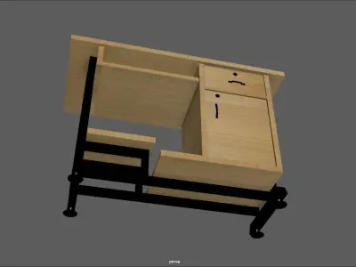 Table desk with shelf and drawers Free low-poly 3D model