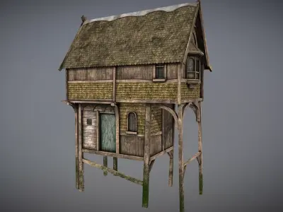 Medieval lake village - House 1 Low-poly 3D model