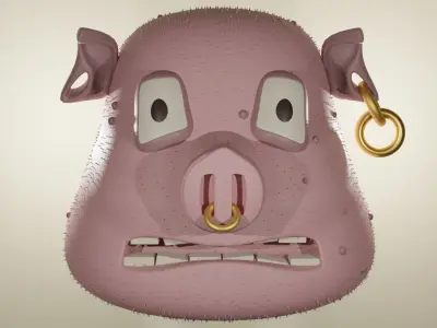 worried pig face 3D model