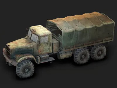 Low Poly Kraz 255 Flatbed Rusted Low-poly 3D model