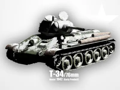 T-34-76 - Soviet Medium Tank - Winter Livery - Model 1942 Early Low-poly 3D model