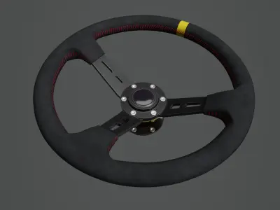 Steering Wheel 01 - Variation B - Red Stiches Low-poly 3D model