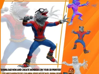 Iguana Spider Punk Rebellious Web Slinging Rockstar 3D model