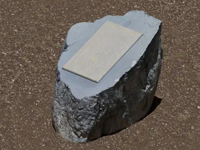 Stone memorial with plaque Low-poly 3D model
