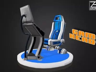 Game Ready Scifi Steampunk Pilots Seat and Terminal Control Low-poly 3D model