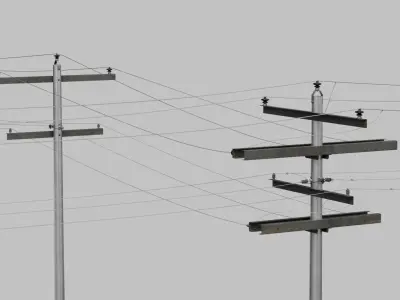 Utility Pole - Metal Mast with Double Crossarms 3D model